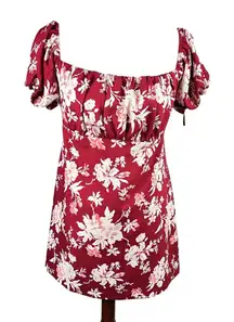 Abercrombie & Fitch Medium Red Floral Puff Sleeve Dress 90s Cottage-core Spring