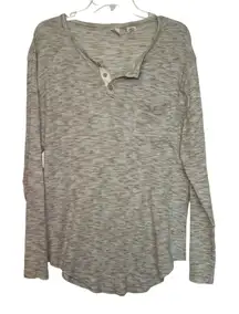 Anthropologie Three Feathers Gray Henley top women's large comfy lounge‎ casual