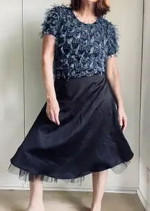 Black Sateen Tulle Skirts Midi Length Size S/27W Goth Whimsy Formals