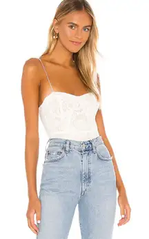 REVOLVE x Superdown Stasia Lace Bodysuit in White & Nude