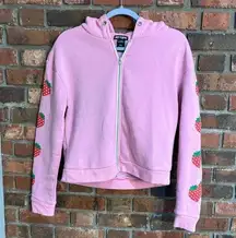 Hot Topic  womens strawberry milk cropped zip up hoodie pink s/m