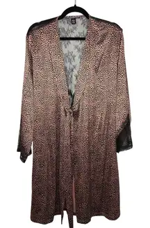 Victoria's Secret Leopard Print Satin Lace Trip Tie Robe Pink Black Size XS/S