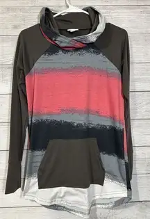 LulaRoe‎ Hoodie Pullover Brown Pink Gray  Long Sleeve Kangaroo Pocket Stretch S