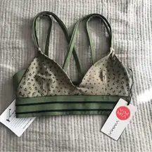 VIMMIA Cheetah‎ Print Triangle Sports Bra Strappy Cross Back Olive Green XS New