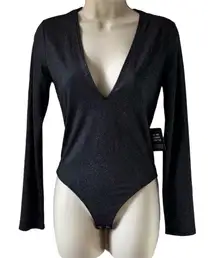 NWT Express Black Reflective Metallic Bodysuit | Size Small