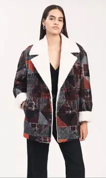 Derek Lam 10 Crosby Hayden Quilted Red Black Faux Fur Coat Peacoat‎ Large