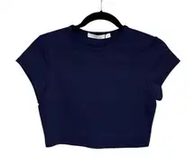 NWT Susana Monaco Rib Short Sleeve Crew Crop Top in Navy - Size M