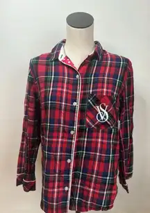 Victoria's Secret Red Plaid Long Sleeve Button Down Christmas Pajama Top XS