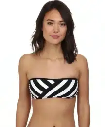 DKNY Essential Perks Spliced Bandeau Bikini Swim Top Black White Size XS
