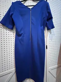 Julian‎ Taylor Blue Sheath Dress Womens Size 14 V Neck Career Work