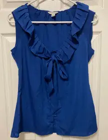 Banana Republic Royal Blue Deep V Neck Sleeveless Button Down Blouse