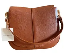 Cherry Paris Layana Cognac Pebbled Leather Crossbody Bag NWT