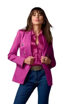 Boston Proper - NWOT Modern Double Breasted Blazer Hot Pink Gold Buttons Sz 2
