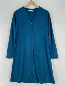 She + Sky Soft Knit Button Front A-Line Dress Roll‎ Tab Long Sleeve Split Neck