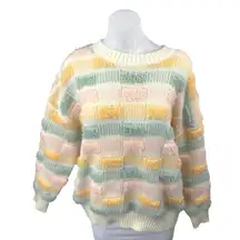 Le Lis Multicolor Colorblock Fleece Long Sleeve Crewneck Sweater Top Size S