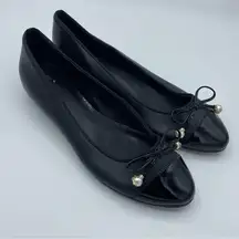 black leather Pearl bow ballet flats size 7