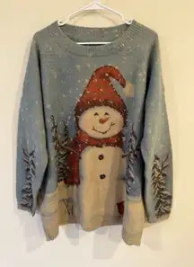 Christmas Sweater Snowman Winter Blue Cotton Wool Size XXL Fun Happy Statement