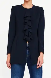 Zara Frock Ruffle Coat Women Medium Navy Blue Nautical Whimsigoth Dark Feminine