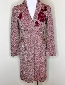 Coat 4 Wool Alpaca Longline Knee Length Tweed Deep Red Black Luxury