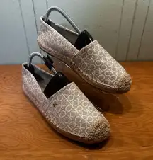 Calvin Klein Monogram Canvas Espadrille Flats – Beige Slip-On Women’s Shoes