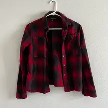 Red Plaid Snap Button Front Long Sleeves Shirt