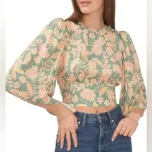 1.STATE Green Floral Bell Sleeve Crop Top Blouse Cottagecore Boho Size XS New‎