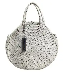 La Regale Round Rope Bag Circle Tote Bag‎ White speckled Accents woven NWT