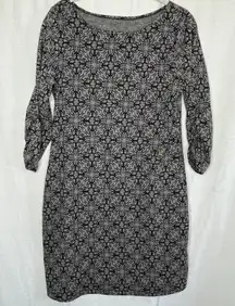 Soybu Black White Floral Long Sleeve Shift Dress Size‎ Medium Midi Length
