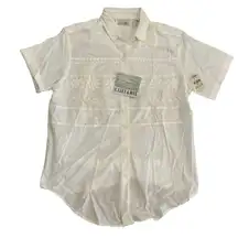 Vintage Casey & Max white embroidered eyelet short sleeve button up shirt medium
