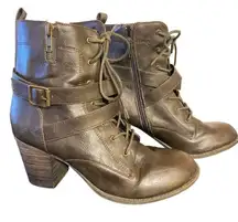 DIBA size 9 1/2 brown moto boots zipper side heal buckle witch boots