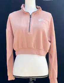 Nike Pink 1/4 Zip Cropped Long Sleeve Crop Sweater Size Small