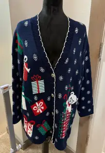 Nutcracker Vintage Button Down Cardigan Ugly Sweater Christmas Holiday Presents