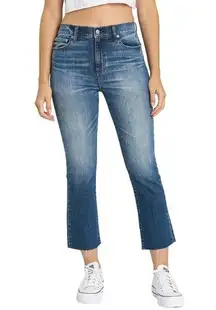 Daze Shy Girl High Waist Crop Flare Jeans In Snooze Raw Hem Stretch Size 28