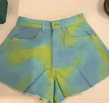 WeWoreWhat High Waist Blue and Green Flare Shorts
