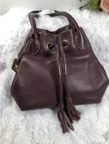 Dooney & Bourke Pebble Grain Tassel Leather Drawstring Bucket Tote Bag Purple
