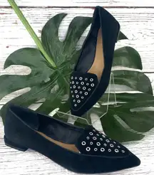 Tahari Flats Esther Suede Grommet Detail Pointed Toe Black 7.5