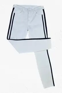 Mother White Navy Stripe Looker Ankle Glass Slipper Racer Skinny Jeans Size 27