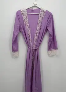 Fredericks Of Hollywood Vintage Purple Nylon Lace Long Robe Coquette Medium