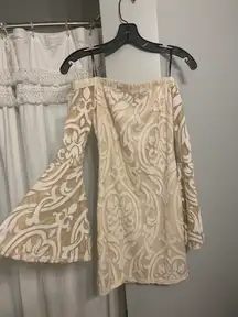 White Over Shoulder Bell Sleeve Dress 