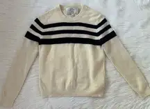 J.Crew  NET-A-PORTER Blue Cream Striped Crewneck Sweater 100% Merino Wool Size XS