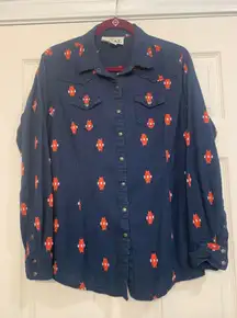 Women’s Ariat Navy Long Sleeve Western Button Up XL Shirt.         2771