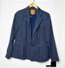 ModCloth Size 1X Cotton Navy Blue Geometric Print Cross Blazer Bow Back‎