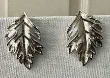 Trifari silver tone leaf clip on vintage earrings