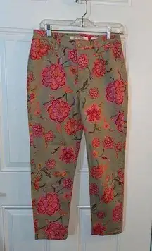 Jones New York Jeans Size 10 Khaki with Pink Floral Flowers