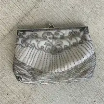 Tiny Black Beaded Silver Clasp Embroidered Lady Bug Wallet Pouch