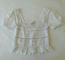 White Crochet Blouse Top Size M