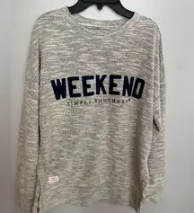 Simply Southern Terry Textured Long Sleeve Gray & Blue Weekend Top‎ Size Medium