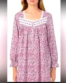 Eileen West Pink Embroidered Floral Nightgown S Cotton Long Sleeve Ruffle Lace