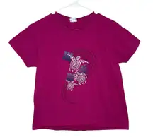 Crazy Shirts Women's Pink & Blue Turtle Crewneck T-Shirt Size Large