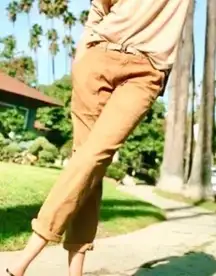 SUNDANCE Women’s Utility Cargo Ankle Cropped Camel Cotton Pants w/ Belt Sz 12